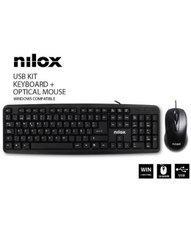 Kit teclado + mouse raton nilox usb negro