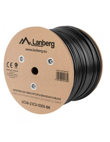 Bobina para exterior lanberg cat.5e utp rj45 solido cobre fluke tested awg24 305m negro