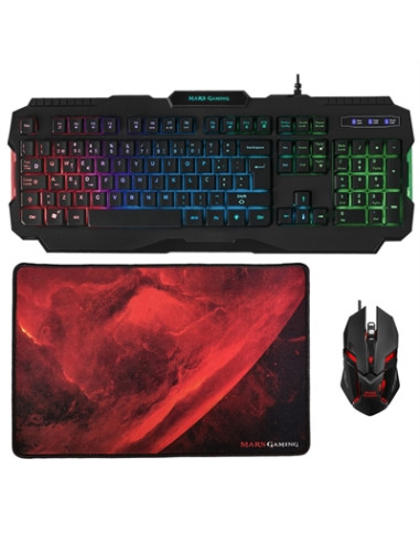 Kit teclado + raton mars gaming mcp118 rgb negro + alfombrilla portugues