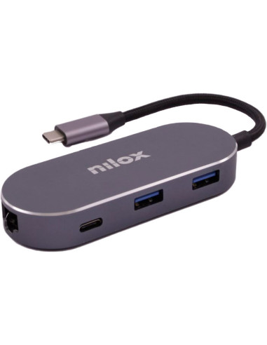 Hub nilox 3 x usb - usb tipo c -  hdmi -  rj45