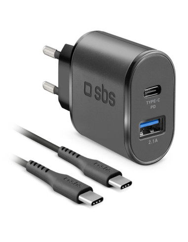 Kit cargador pared sbs 1 x usb 2.1 1 x usb tipo c 12 - 24v carga rapida + cable usb tipo c 1.5m