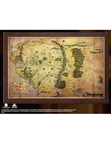 Replica the noble collection el hobbit mapa de la tierra media montado sobre madera 40 x 25 cm