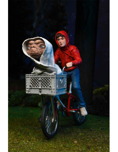 Figura neca  e.t. el extraterre elliott y e.t. en bicicleta 40 aniversario 13 cm