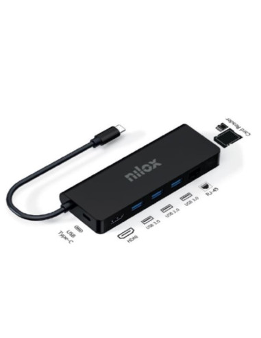 Dock nilox 3 x usb 3.0 - 1 x usb tipo c - 1 x hdmi 4k - 1 x rj45 - sd - micro sd salida usb tipo c