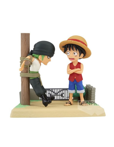 Figura banpresto one piece world collectable log stories luffy & zoro 7cm