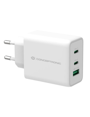 Cargador conceptronic carga rapida pd 1 puerto usb tipo a - 2 puertos usb tipo c - althea - 65w - blanco