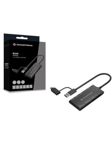 Lector de tarjetas externo usb tipo c -  usb tipo a 7 en 1 conceptronic bian03b usb 3.0 sd - sdhc - sdxc mmc ms m2 ct xd micro 