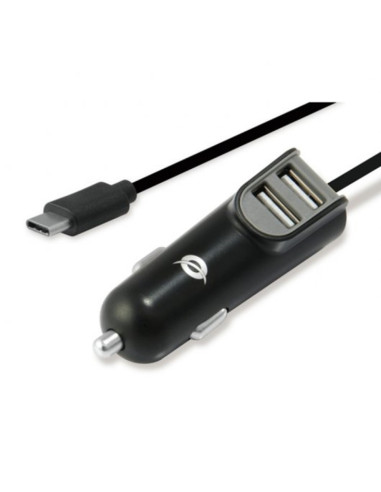 Cargador coche conceptronic carden05b con cable usb tipo c + 2 puertos usb tipo a 5v - 3.1a 15.5w