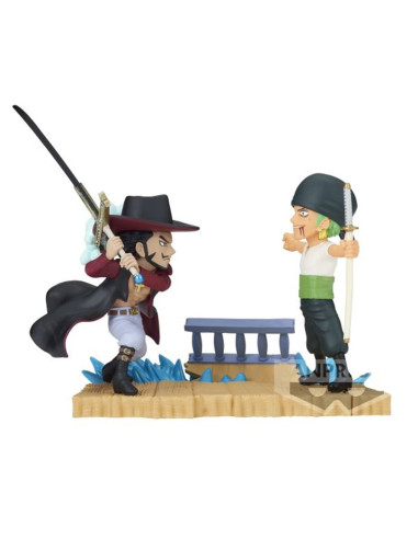 Figura banpresto one piece world collectable log stories zoro vs dracule mihawk 7cm