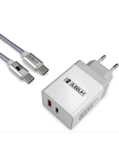 Cargador subblim 18w  usb tipo a - usb tipo c + cable usb tipo c