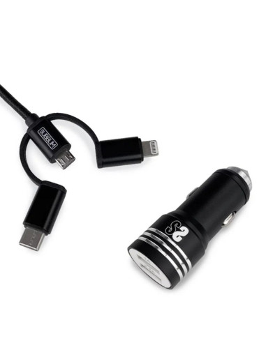 Cargador coche subblim 12w usb tipo a + cable 3 en 1