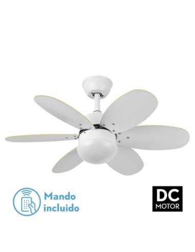 Ventilador dc alves 2xe27 blanco con 6 aspas rev. blanco - haya 41x85d c -  remoto y temporizador