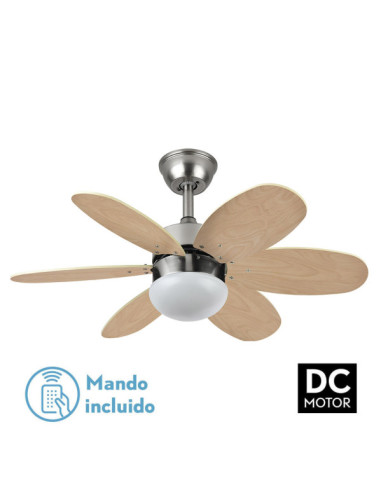 Ventilador dc alves 2xe27 niquel 6 aspas rev. haya - plata 41x85d c -  remoto y temporizador