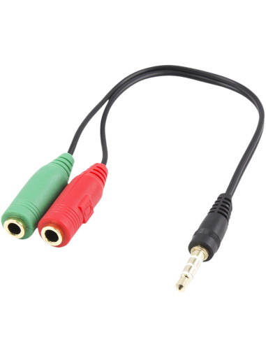 Cable adaptador de audio ewent jack 3.5mm macho a jack 3.5mm hembra x2 negro 0.15m