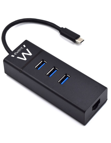 Hub usb ewent 3 puertos - usb 3.1 gen1 - puerto rj45 - negro