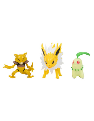 Pack de 3 figuras jazwares pokemon batalla chikorita abra y jolteon 5 cm