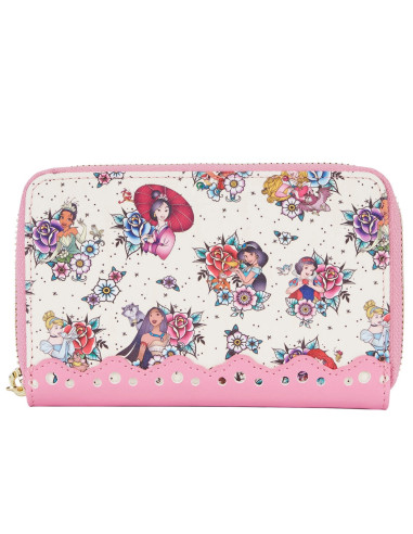 Cartera loungefly disney princesas tatuajes aop zip around wallet