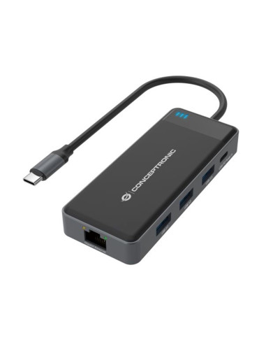 Adaptador conceptronic usb tipo c a gigabit ethernet rj45 -  con hub usb 3.2 3 puertos -  usb tipo c