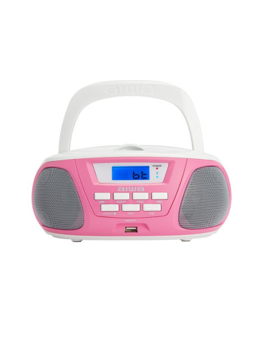 Radio cd - cassette portatil aiwa bbtu - 300bl 5w rms usb bluetooth rosa