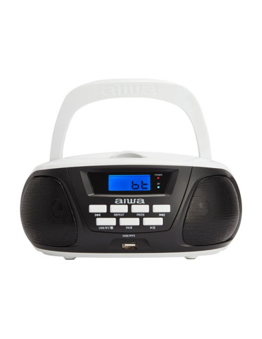 Radio cd - cassette portatil aiwa bbtu - 300bl 5w rms usb bluetooth blanco y negro