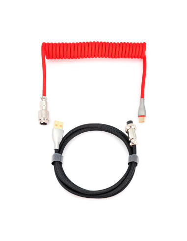 Phoenix kioru cable aviador en espiral con conector tipo c para teclados gaming negro y rojo