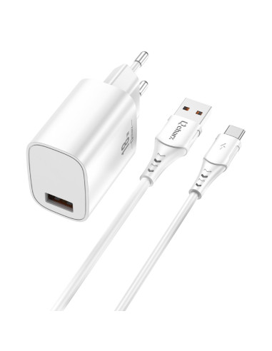 Kit cargador qcharx artemisia 3a 18w + cable usb a tipo c blanco