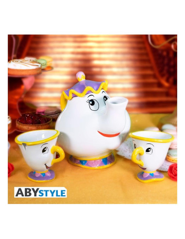 Set tetera y 2 tazas abystyle disney la bella y la bestia mrs.pott chip & samovar