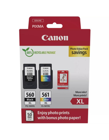 Multipack canon pg - 560xl negro - cl - 561xl multicolor + 50 hojas papel fotografico