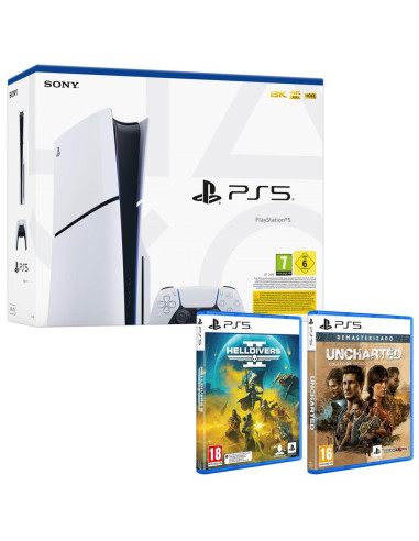 Consola ps5 sony playstation 5 slim 1tb chasis d + uncharted legacy collection + helldivers