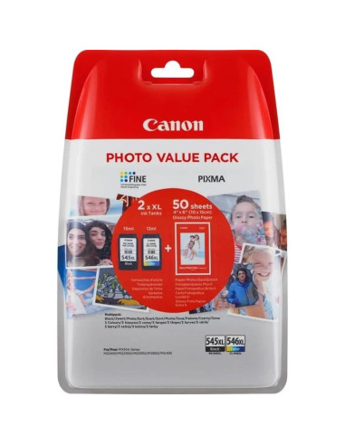 Multipack canon pg 545 xl+ cl 546 xl + papel 50 hojas