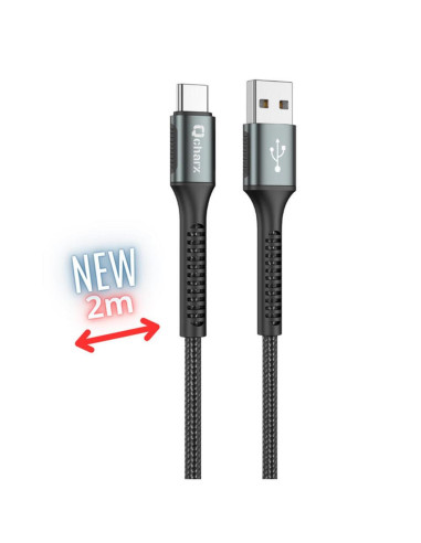 Cable qchar prague usb tipo c a usb tipo a - 2m - aleacion de aluminio negro cordon de tela suave