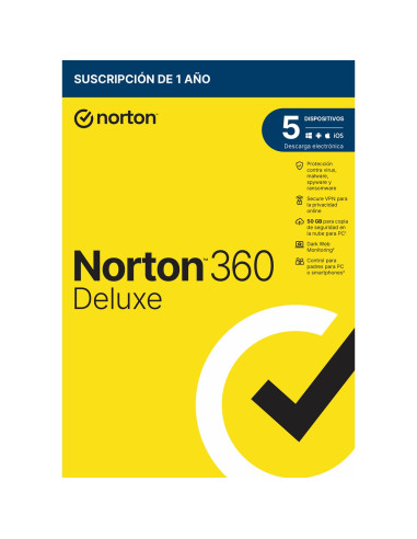 Antivirus norton 360 deluxe 50gb español 1 usuario 5 dispositivos 1 año caja generic rsp mm gum