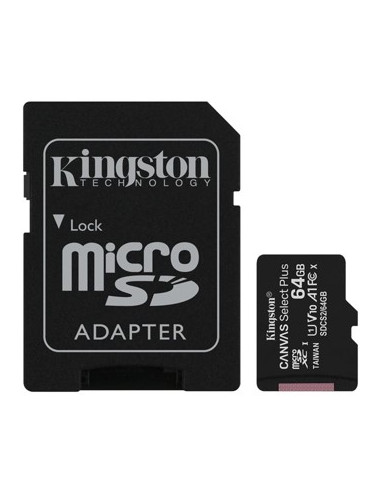 Tarjeta memoria micro secure digital sd hc 64gb kingston canvas select plus clase 10 uhs - 1 + adaptador sd