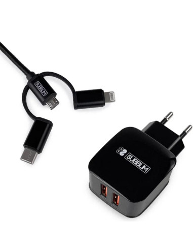 Cargador subblim 12w usb tipo a + cable 3 en 1