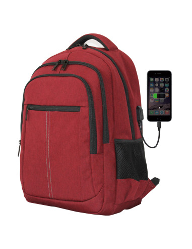 Mochila phoenix boston para portatil hasta 15.6 pulgadas -  con cable usb - viaje - rojo