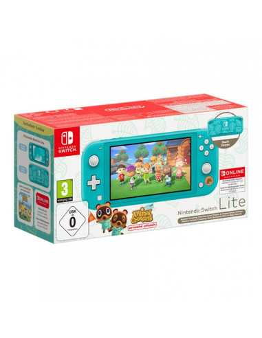 Consola nintendo switch lite turquesa + animal crossing new horizons + 12 meses nintendo switch online