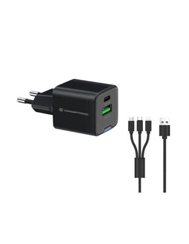 Cargador de pared conceptronic althea16b 33w + cable usb 3.0 3 en 1