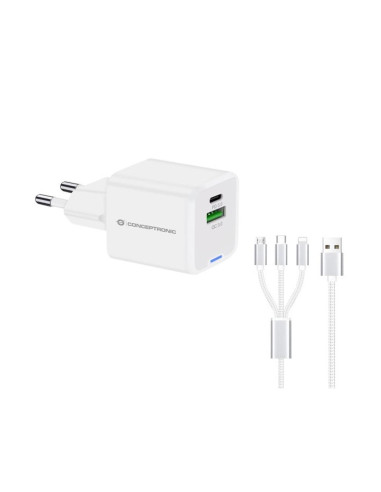 Cargador de pared conceptronic althea16w 33w + cable usb 3.0 3 en 1 blanco