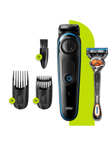 Barbero cortapelos braun bt3240 - uk + gillete fusion 39 ajustes -  barba -  lavable -  control giratorio