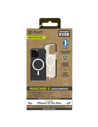 Funda muvit recycletek magsafe shockproof 3m para apple iphone 15 pro max transparente - negra