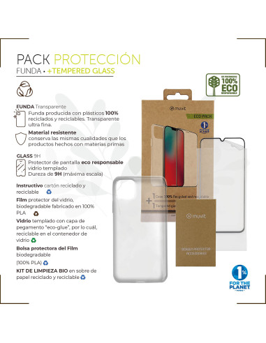 Funda muvit para iphone 14 pro max + protector pantalla vidrio templado plano marco negro