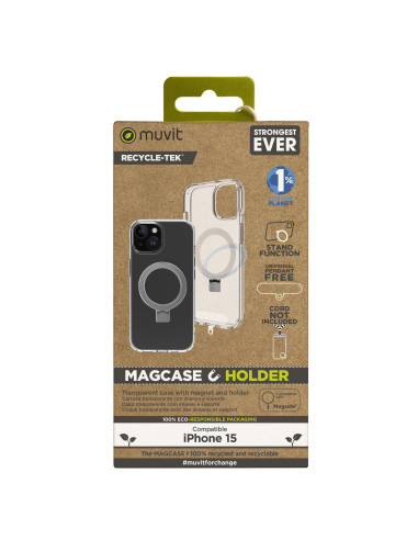 Funda muvit recycletek magsafe + soporte para iphone 15 transparente